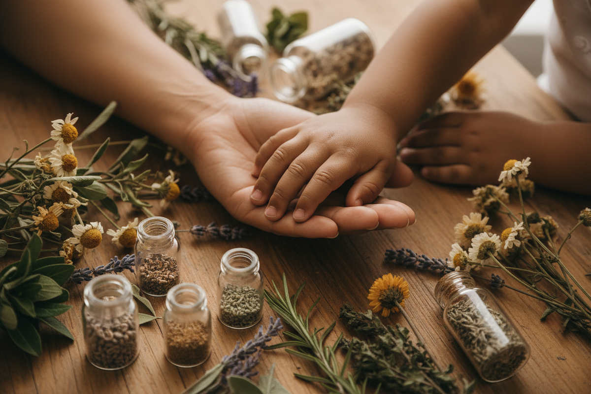 Mother and Son Hands — Caramel Skin Tones